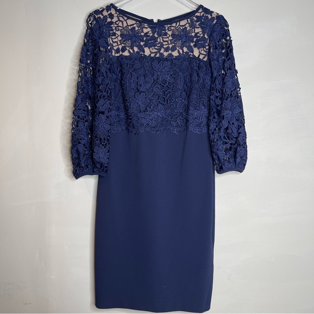 Lauren By Ralph Lauren Dress Blue Sheath Floral Lace